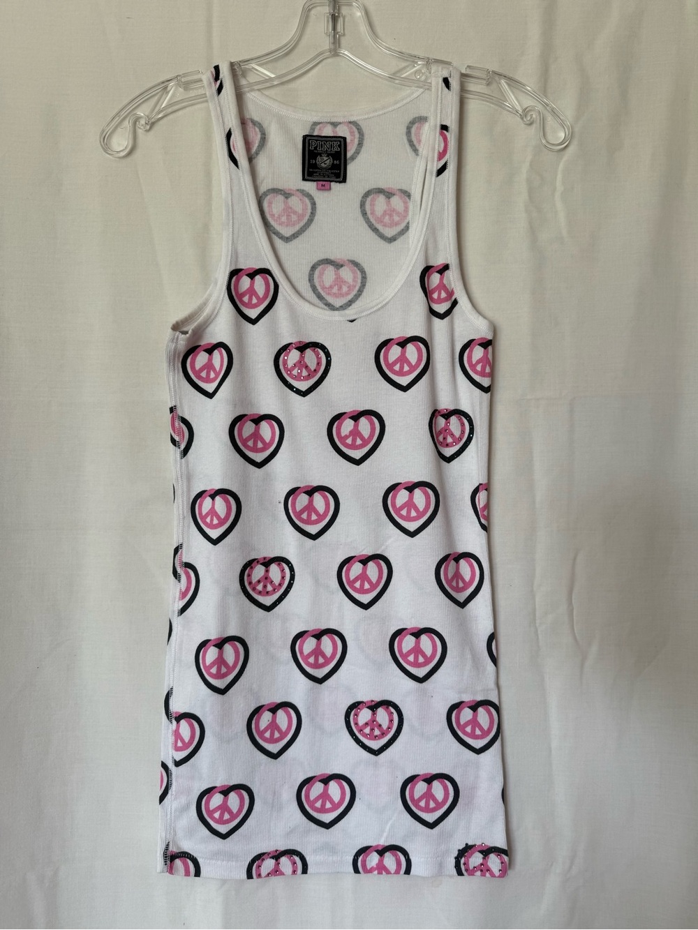 Vintage Y2K VS PINK Peace Sign Heart Rhinestone Tank Top Medium NWOT